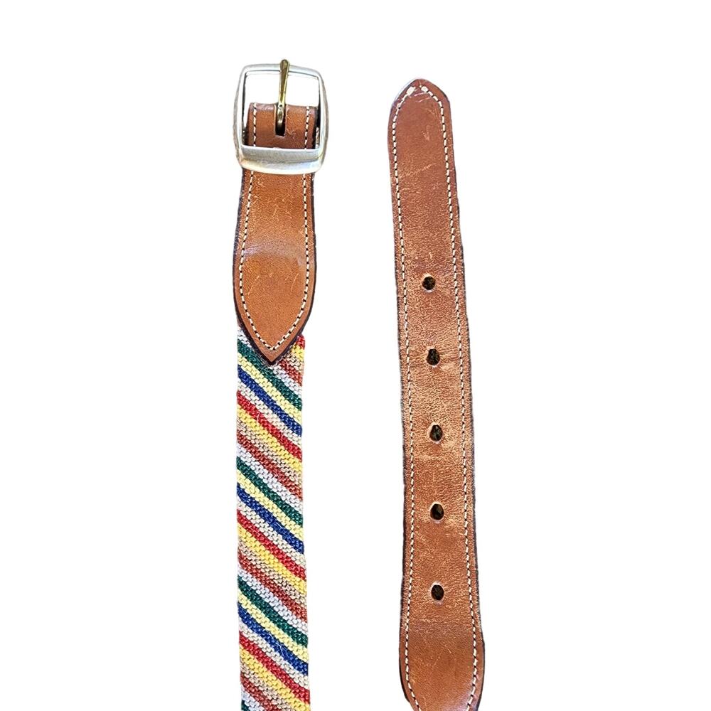 VTG 80s Leather Striped Tapestry Belt Small Unisex Retro Boho Western Festival - Picture 9 of 11